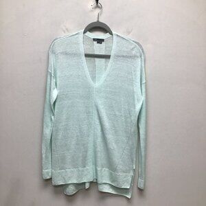 Vince Womens Green Lightweight V-Neck Knitted Tunic Long Sleeve Pullover Top